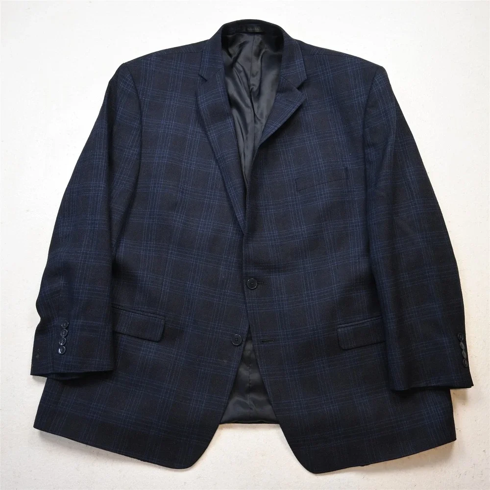 Calvin Klein 52R Blue Check 100% Wool Mens Blazer Suit‎ Jacket Sport Coat